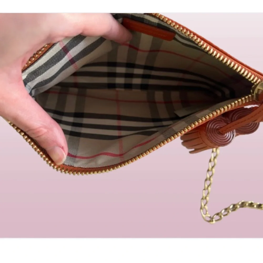 Burberry Orange Leather Chain Crossbody Bag - Picture 3 of 5